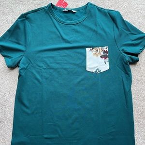 PatPat Mens Beach Teal Palm Flower Island Vacation T-shirt with Pocket